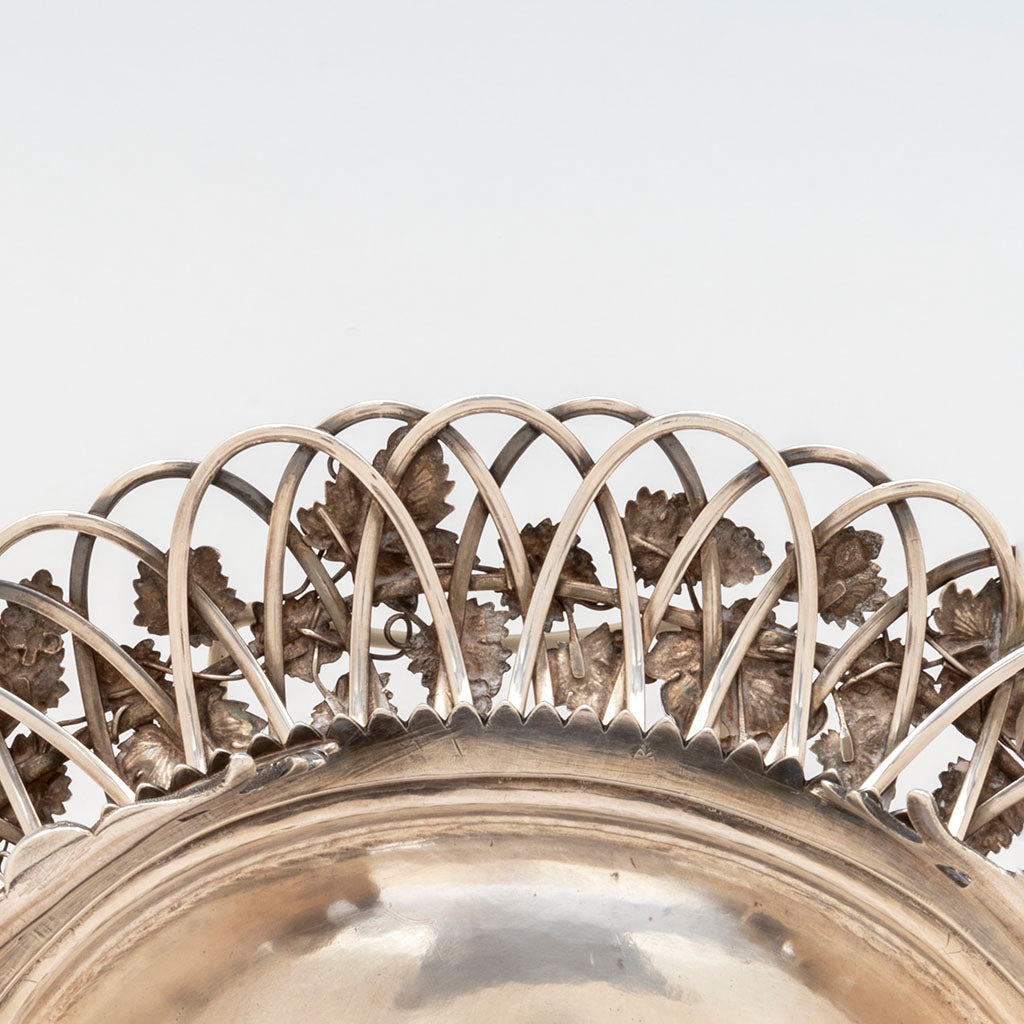 Underside border detail of Gale, Wood and Hughes Antique Coin Silver Footed Basket, NYC,. NY, 1833-45