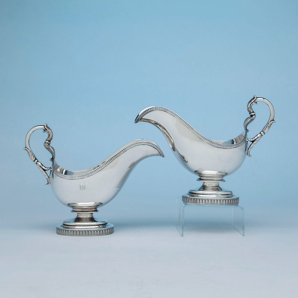 Marquand and Co. Pair of Antique Coin Silver Gravy Boats, NYC, NY, 1833-39