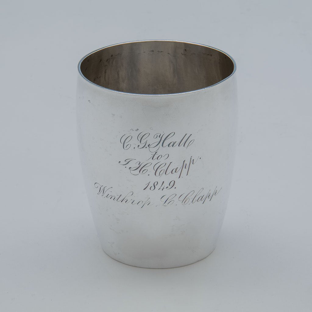 Engraving on Fletcher and Gardiner Antique Coin Silver Beaker, Philadelphia, PA, c. 1815-20