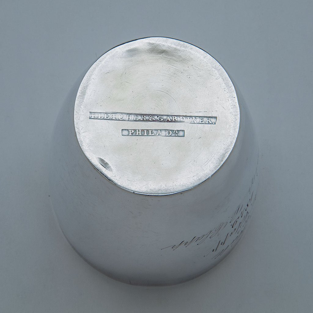Marks on Fletcher and Gardiner Antique Coin Silver Beaker, Philadelphia, PA, c. 1815-20