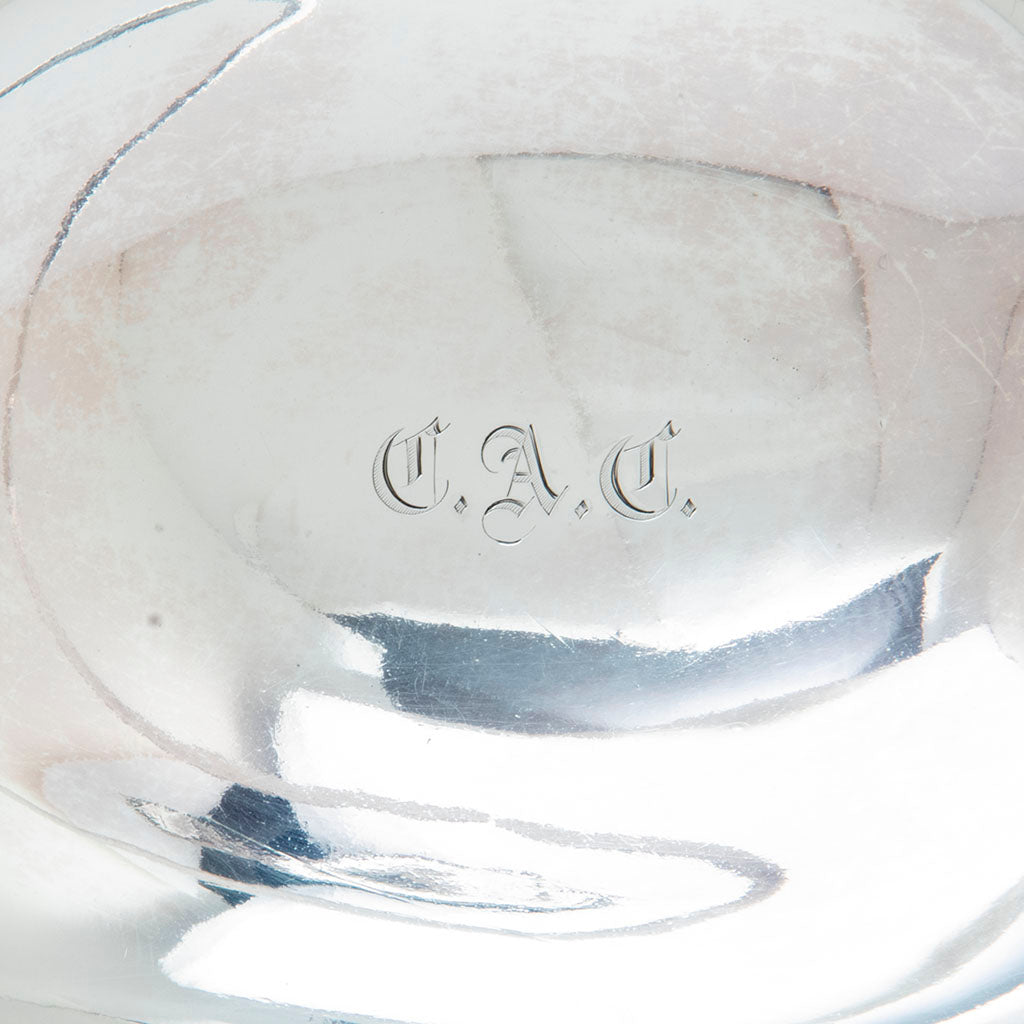 Monogram on William Gale &amp; Son Antique Sterling Silver Small Basket, New York City, NY, 1862