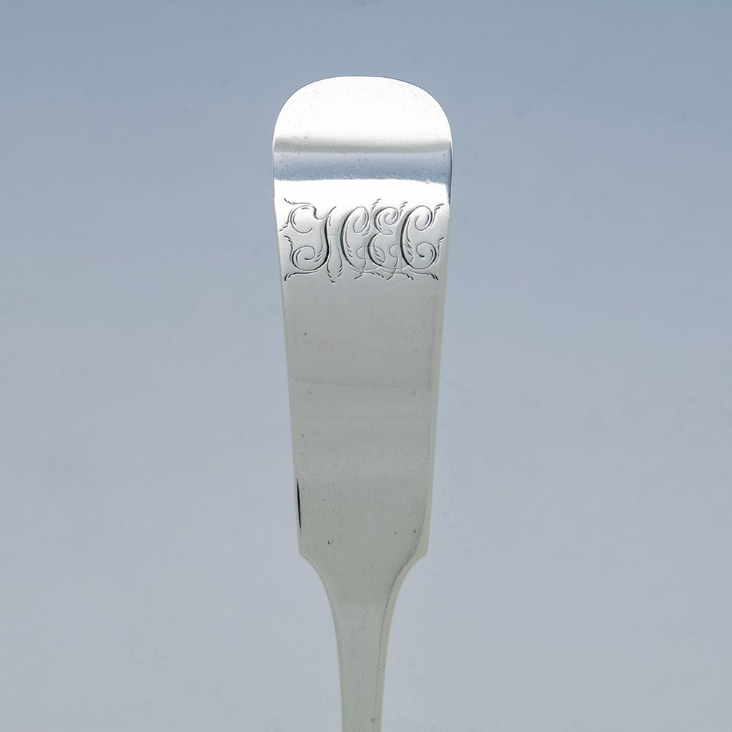 Monogram on A. E. Warner Antique American Silver Soup Ladle, Baltimore, MD, c. 1840