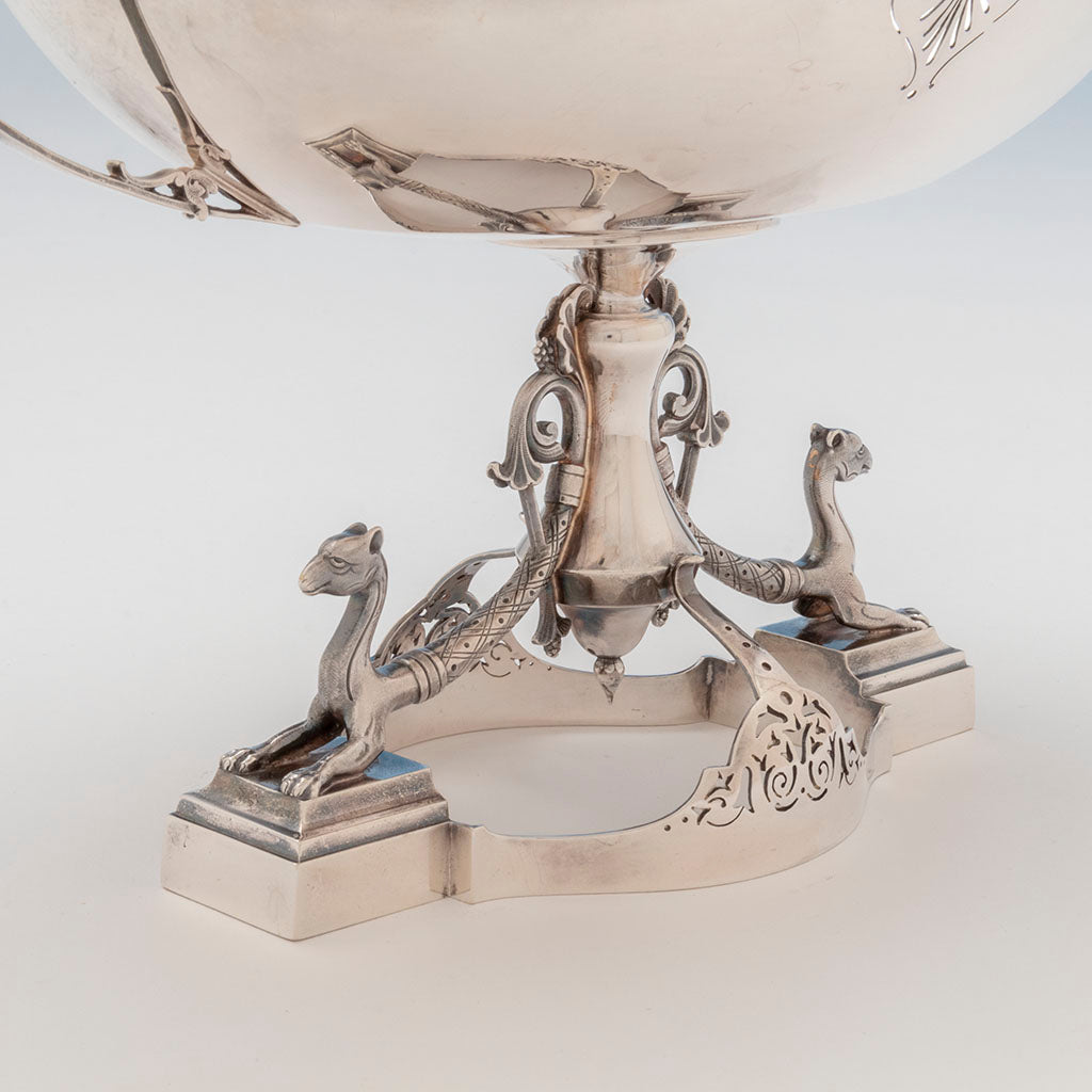 Base 1 of Gorham Pair of Sterling Silver Figural Medallion Berry bowls, Providence, RI, 1869