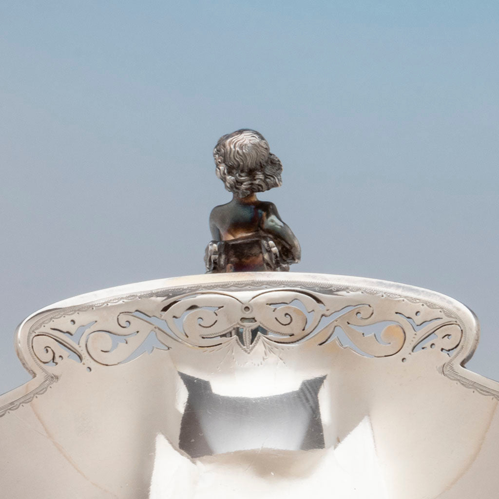 End piercing on Gorham Pair of Sterling Silver Figural Medallion Berry bowls, Providence, RI, 1869
