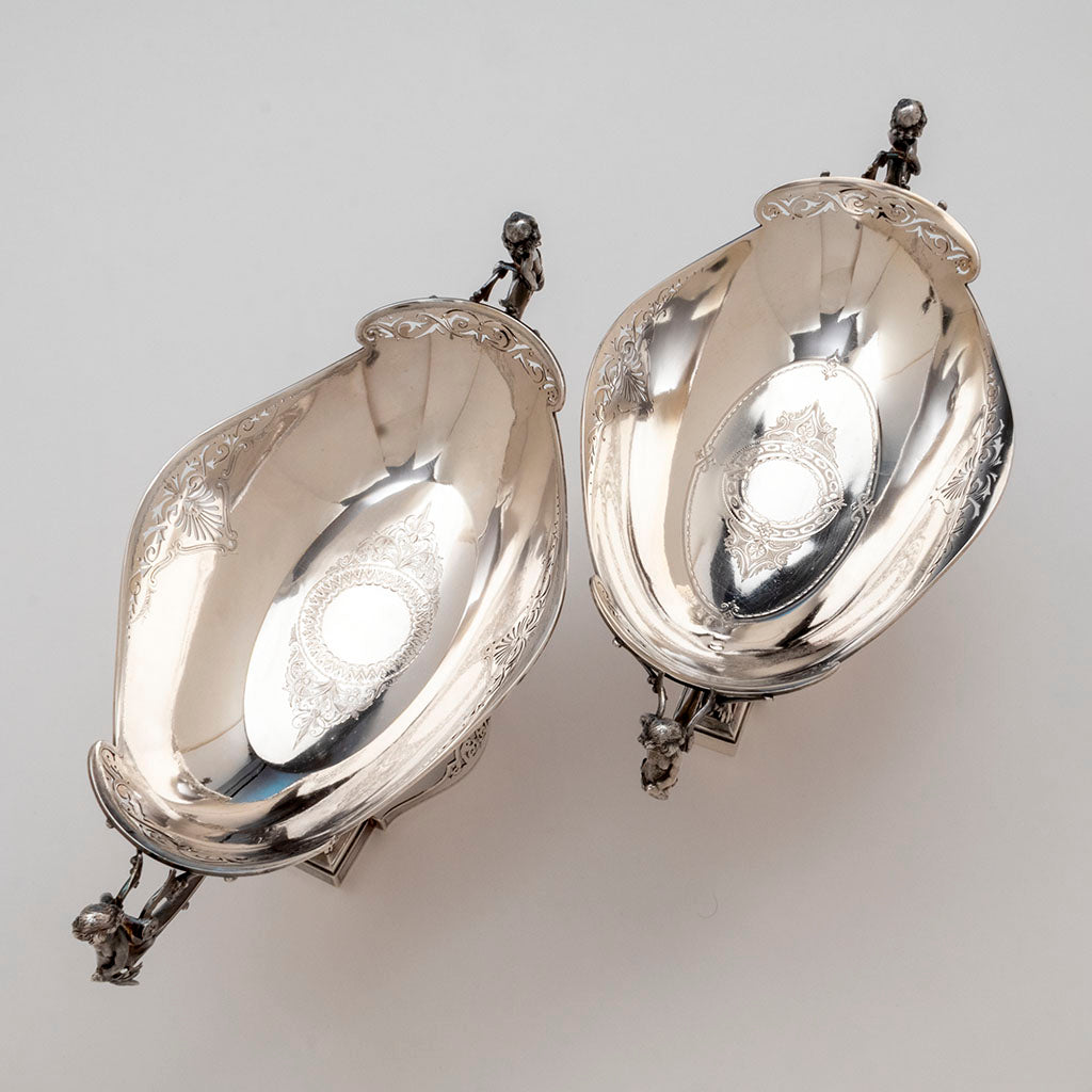 Interiors of Gorham Pair of Sterling Silver Figural Medallion Berry bowls, Providence, RI, 1869