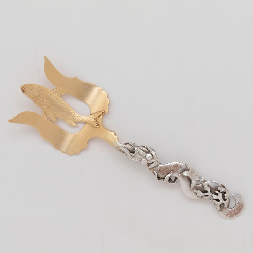 Shiebler Antique Sterling Silver Nautical Sardine Serving Fork, NYC, NY, c. 1880s