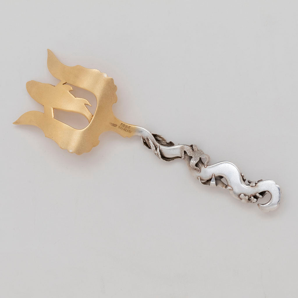 Back of Shiebler Antique Sterling Silver Nautical Sardine Serving Fork, NYC, NY, c. 1880s