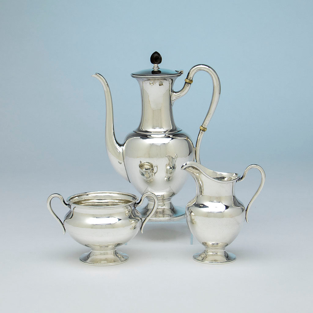 Arthur Stone Sterling Silver Hand Wrought Arts &amp; Crafts After-Dinner Coffee Set, c. 1912