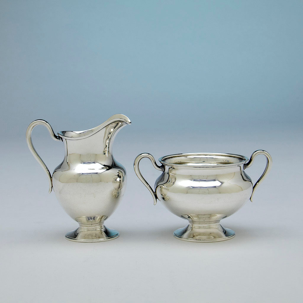 Creamer and sugar to Arthur Stone Sterling Silver Hand Wrought Arts &amp; Crafts After-Dinner Coffee Set, c. 1912