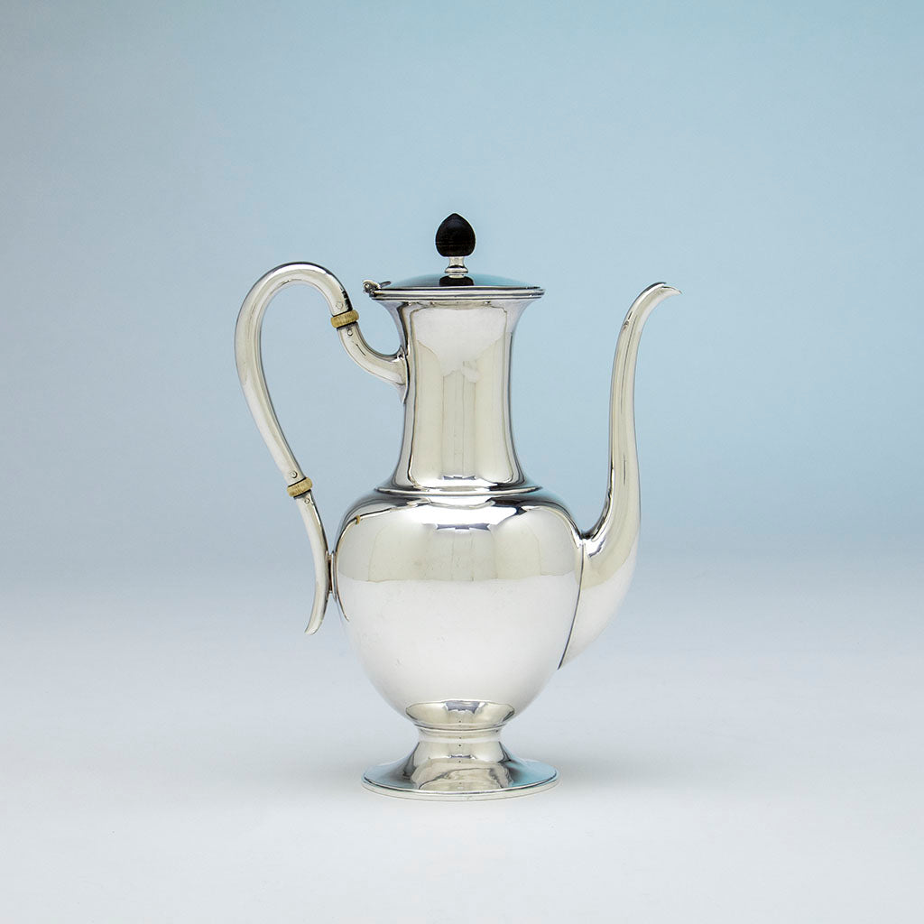 Pot to Arthur Stone Sterling Silver Hand Wrought Arts &amp; Crafts After-Dinner Coffee Set, c. 1912
