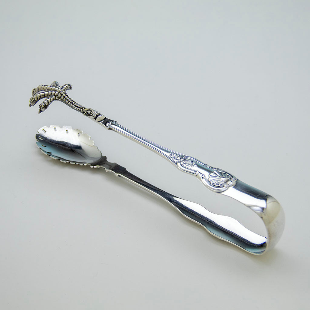 Bailey &amp; Co. Antique &#39;King&#39; Pattern Coin Silver Ice Tongs, Philadelphia, PA, c. 1865