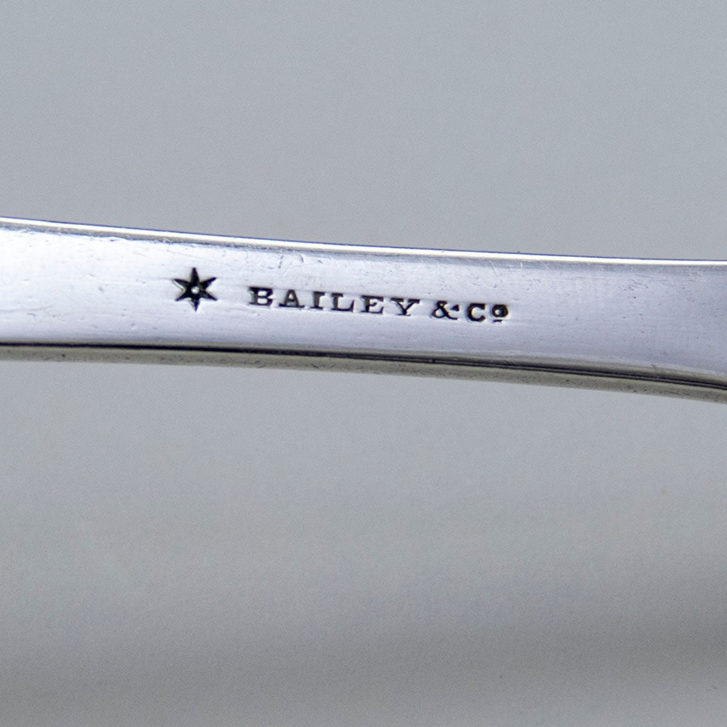 Marks on Bailey &amp; Co. Antique &#39;King&#39; Pattern Coin Silver Ice Tongs, Philadelphia, PA, c. 1865