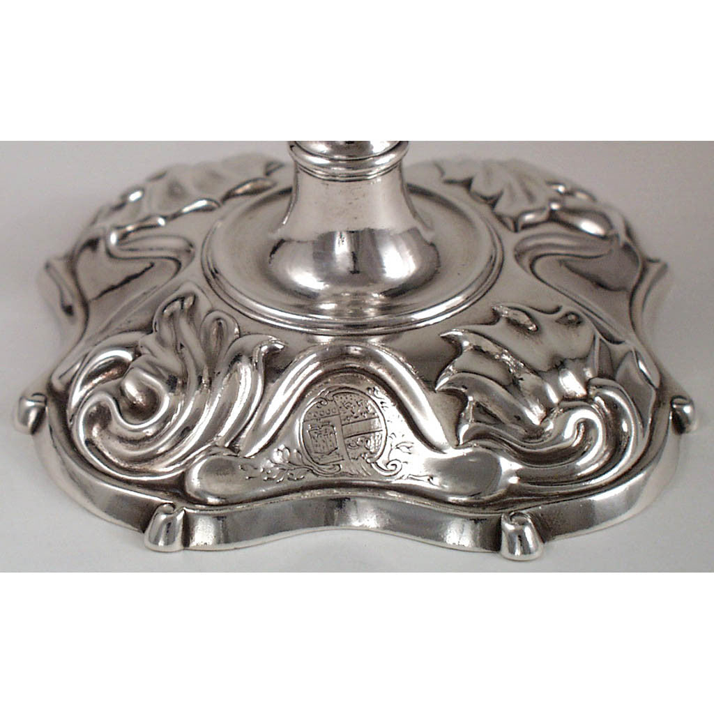 Base detailof Four George II candlesticks, 3 James Gould, 1 Eliza(beth) Godfrey, c. 1740&#39;s