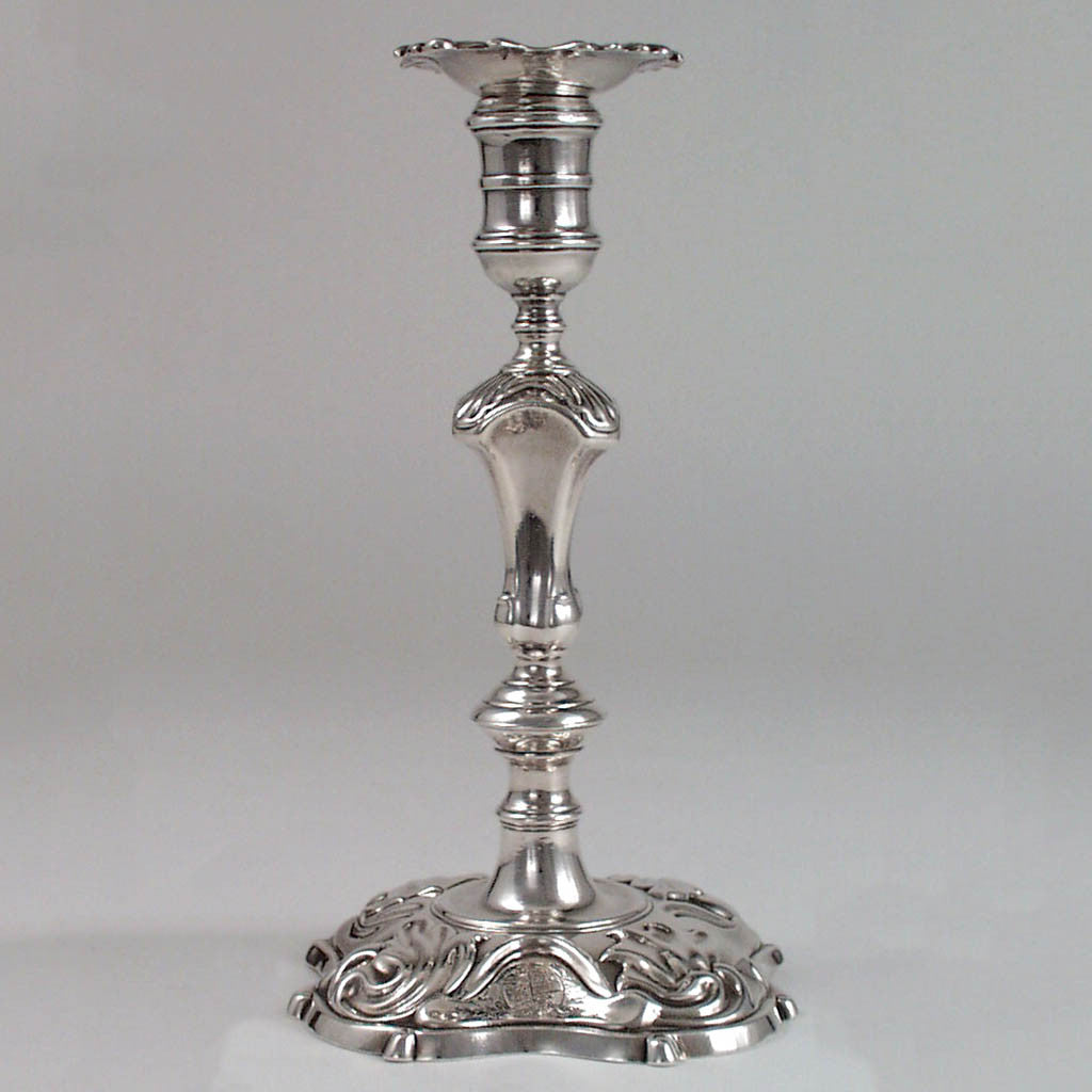 Single example of Four George II candlesticks, 3 James Gould, 1 Eliza(beth) Godfrey, c. 1740&#39;s