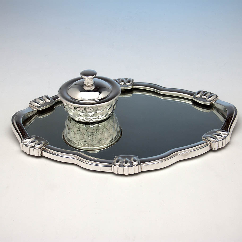 Petzal box on Henry Petzal (attr.) Modern Sterling Silver Mirror Plateau, Shrewsbury, New Jersey, 1966