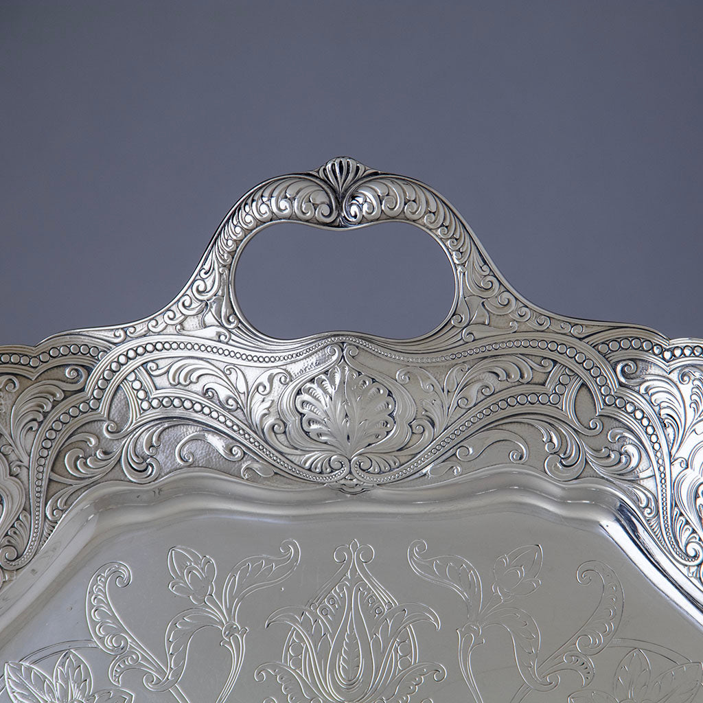 HANDLE DETAIL OF Gorham Antique Sterling Indo-Persian Style Silver Tray, Providence, RI, 1896
