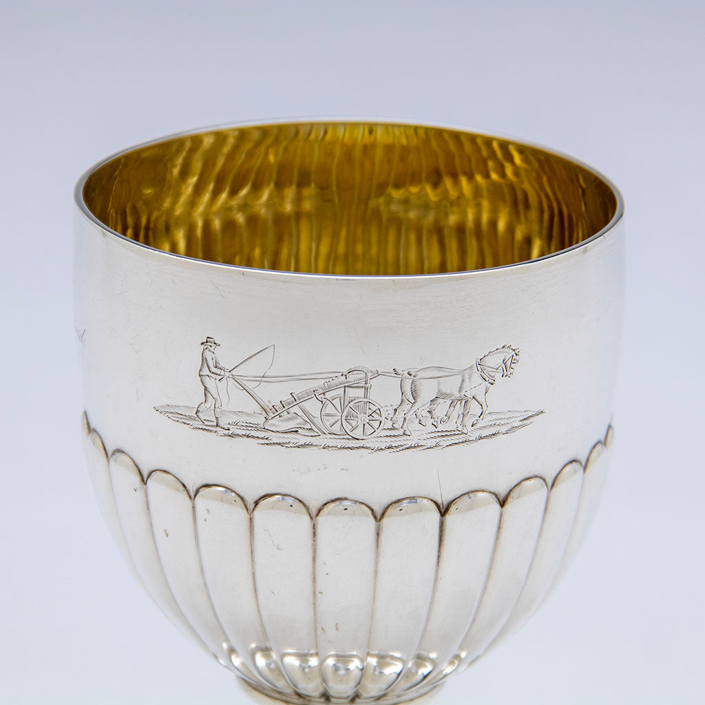 Ploughing scene on Pair of Burwash &amp; Sibley English Sterling Agricultural Ploughing Trophies, London, 1807/08