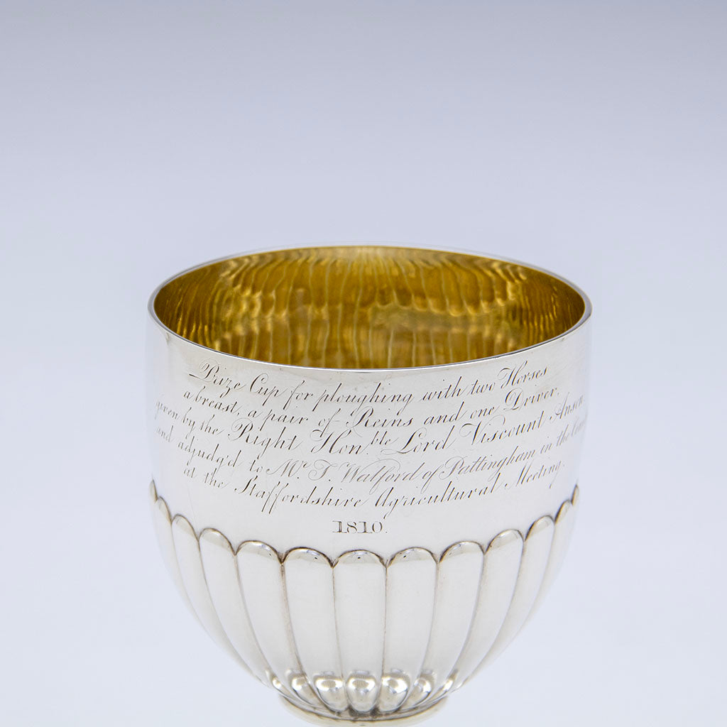 Inscription on Pair of Burwash &amp; Sibley English Sterling Agricultural Ploughing Trophies, London, 1807/08