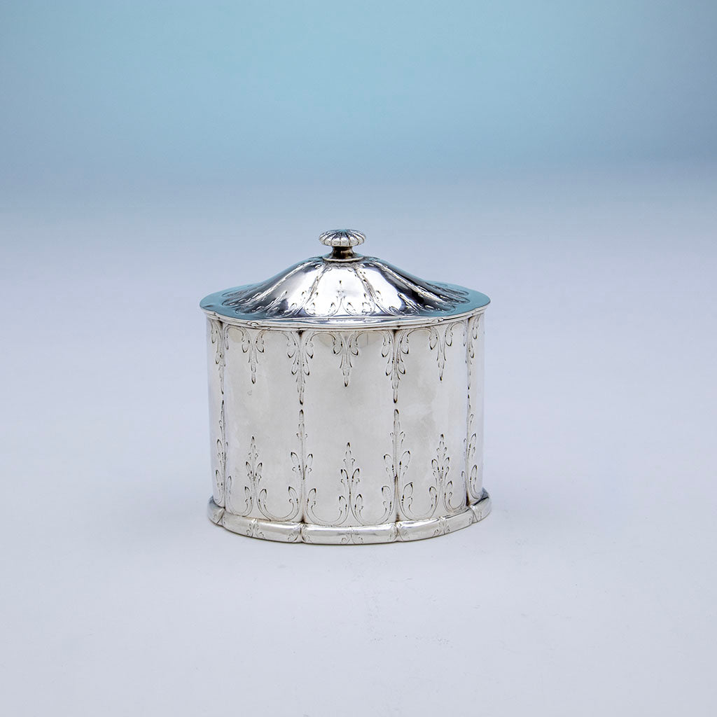 Back of Rogers &amp; Wendt Antique Coin Silver Tea Caddy, Boston, MA, 1854-59