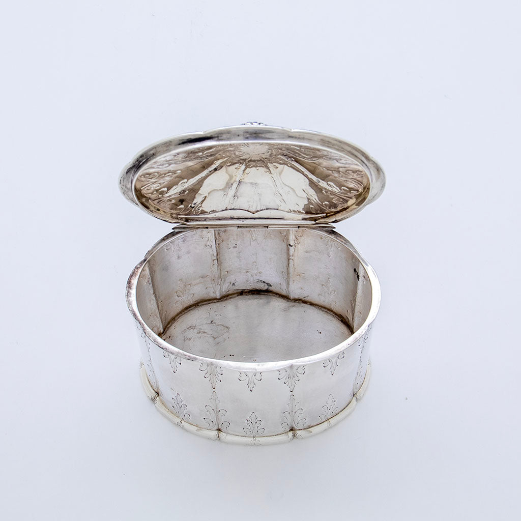 Interior of Rogers &amp; Wendt Antique Coin Silver Tea Caddy, Boston, MA, 1854-59