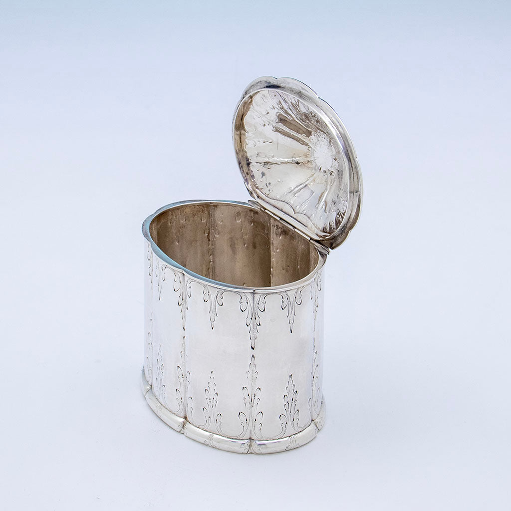 Open Rogers &amp; Wendt Antique Coin Silver Tea Caddy, Boston, MA, 1854-59