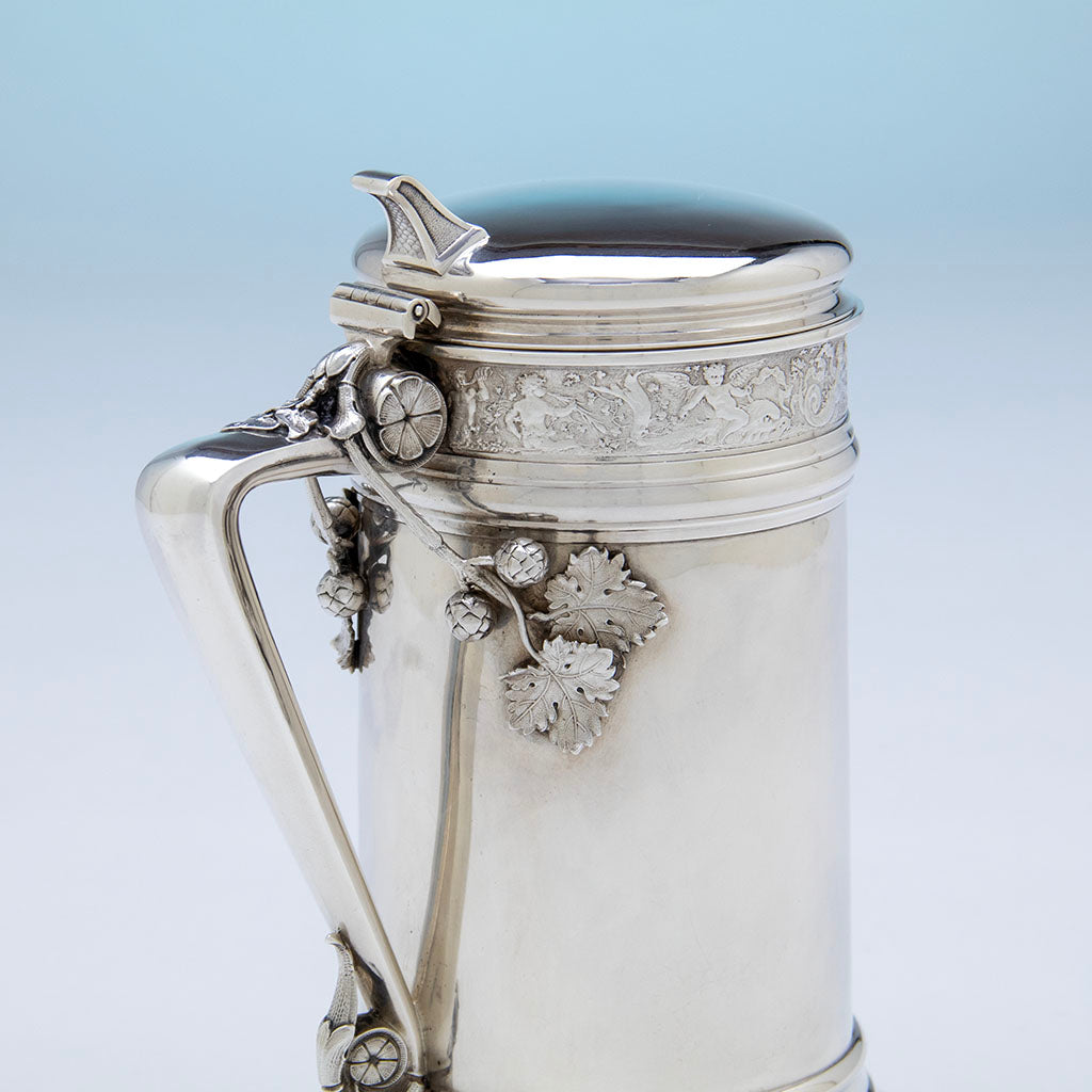 Gorham Antique Sterling Silver Covered Tankard, Providence Gorham Antique Sterling Silver Covered Tankard, Providence
