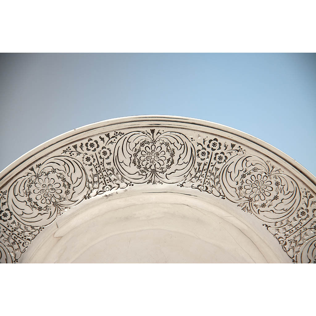 Border on Mary Catherine Knight (attributed) and Karl Leinonen at the Handicraft Shop Hand Wrought Arts &amp; Crafts Sterling Silver Serving Plate, Boston or Wellesley Hills, 1907