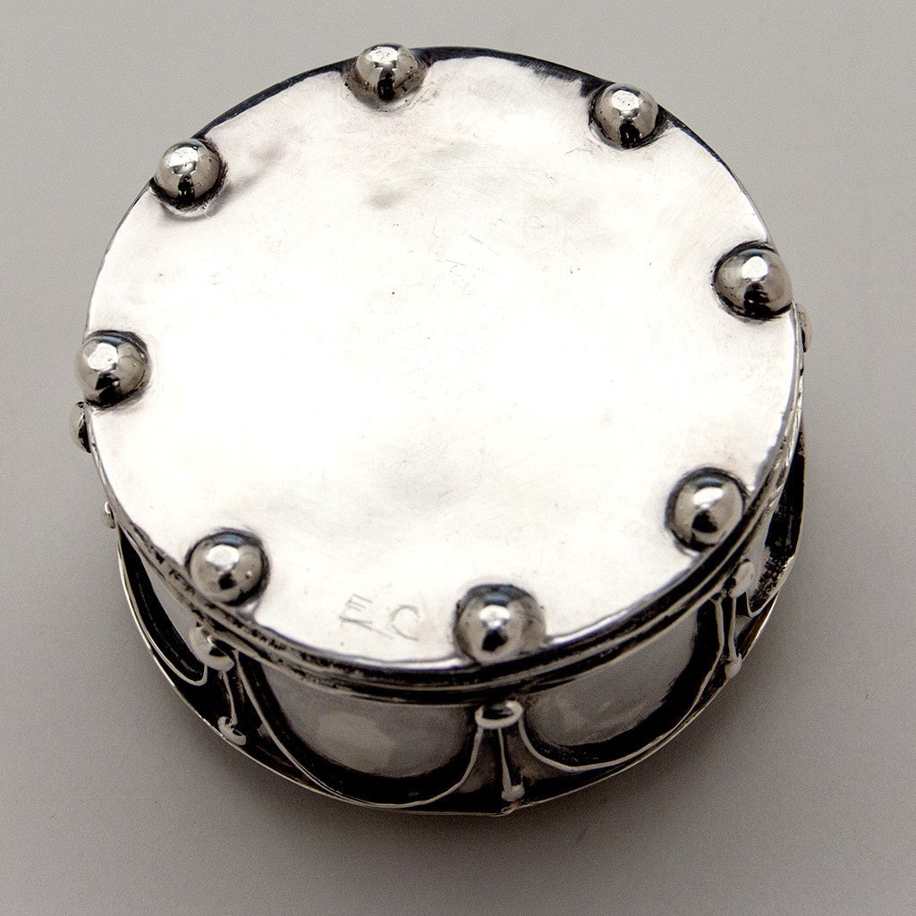 Signature on Elizabeth Copeland Rare Sterling Silver &amp; Enamel Covered Jewelry Box, Boston, c. 1920
