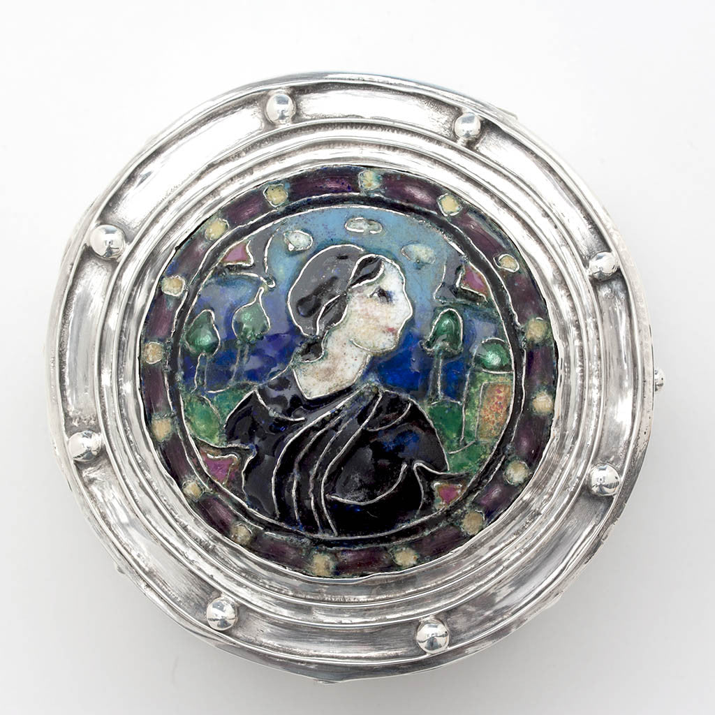 Elizabeth Copeland Rare Sterling Silver &amp; Enamel Covered Jewelry Box, Boston, c. 1920