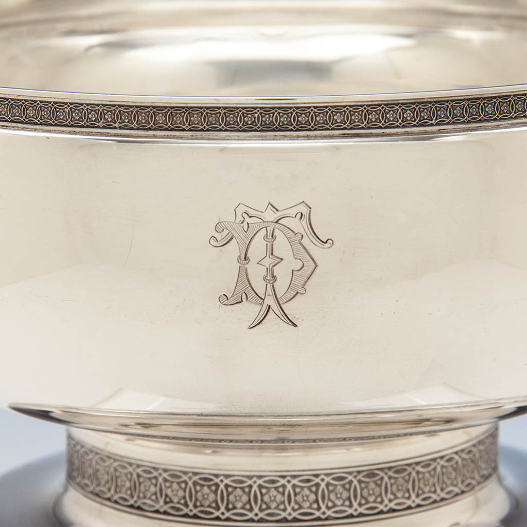 Monogram on Tiffany &amp; Co Antique Sterling Silver Figural Ice Bowl, New York City, c. 1870-75