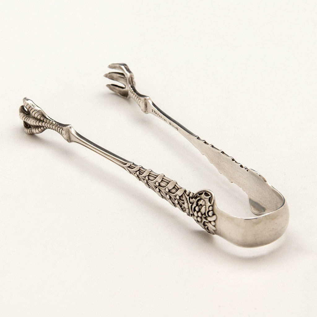 Tiffany &amp; Co &#39;Holly &amp; Mistletoe&#39; Pattern Antique Sterling Silver Sugar Tongs, c. 1900