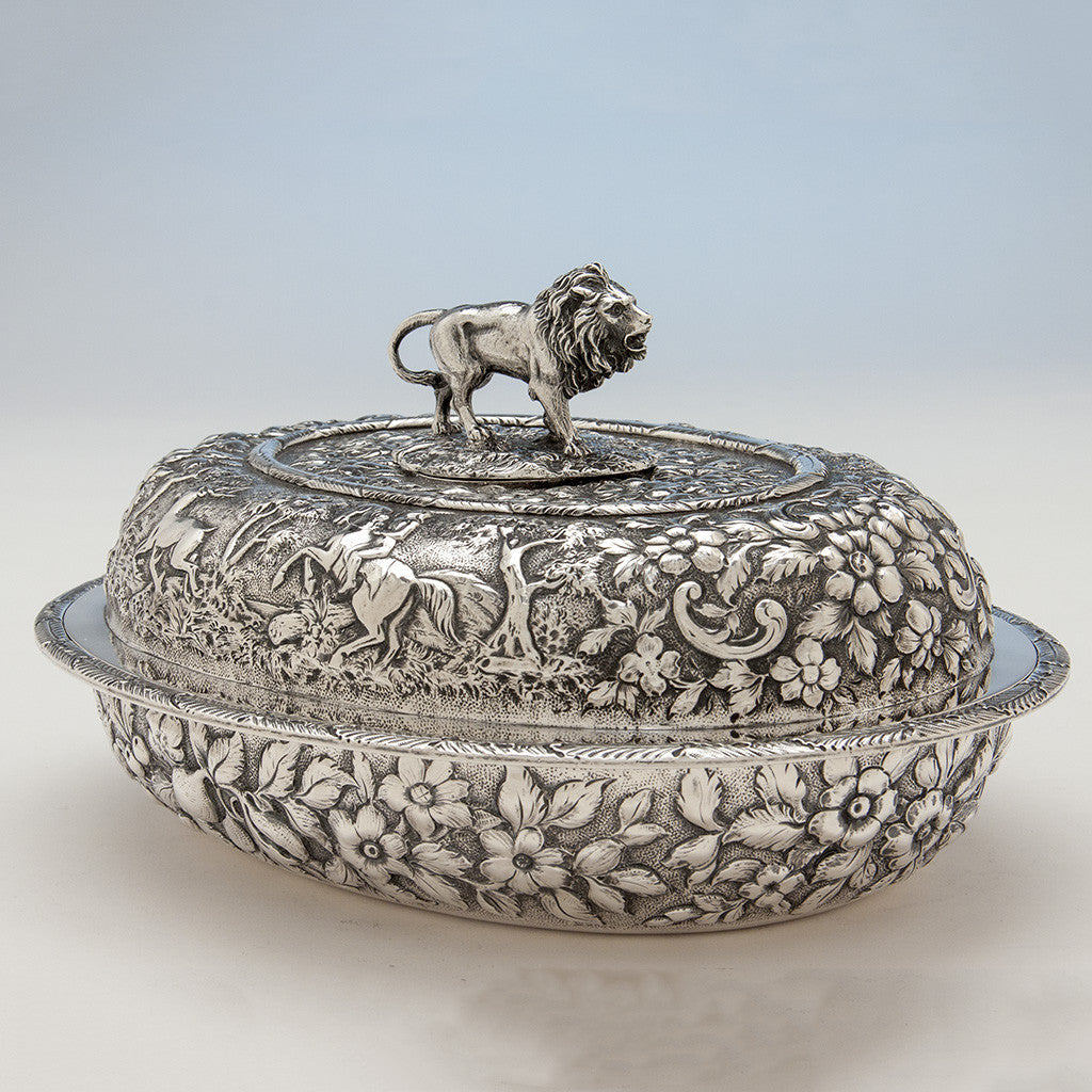 Side of S. Kirk &amp; Sons Rare Pair of 11oz Silver Covered &#39;Double-dish&#39; Entrée Servers, Baltimore, MD, 1861-68