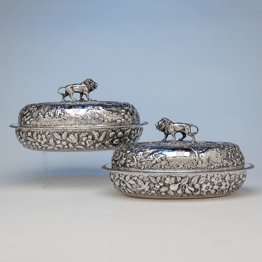 S. Kirk & Sons Rare Pair of 11oz Silver Covered 'Double-dish' Entrée Servers, Baltimore, MD, 1861-68