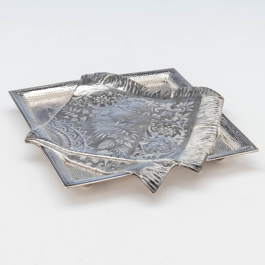 Angle view of Gorham Antique Sterling Silver Trompe l&#39;oeil Dish, Boston, 1881