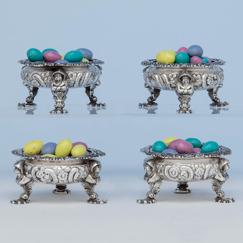 Rebecca Emes & Edward Barnard George III Chinoiserie Sterling Silver Master Salts, London, 1818/19 - Set of 4 