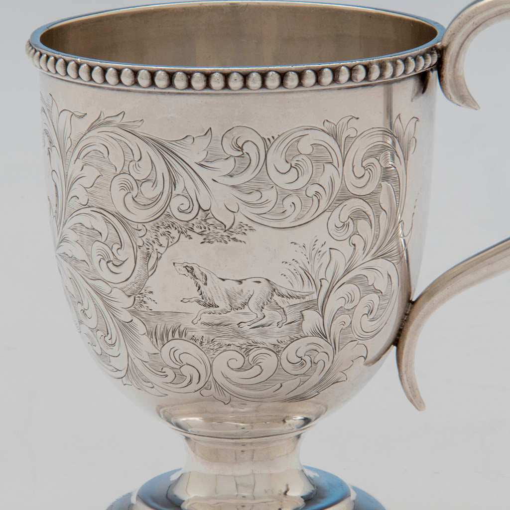 Dog on George Sharp for Bailey &amp; Co Sterling Silver Child&#39;s Cup, Philadelphia, PA, 1855