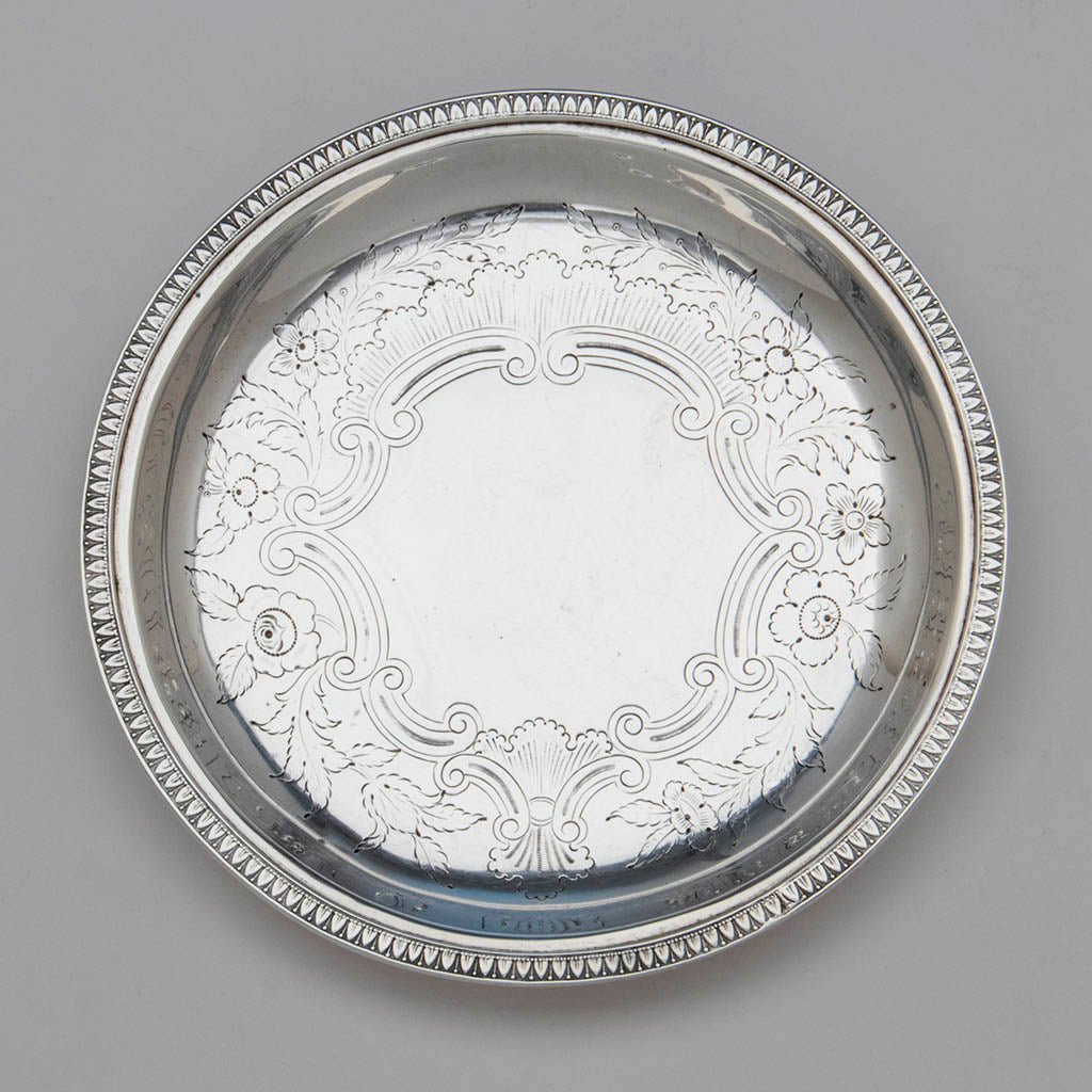 Engraving on Marquand &amp; Co Antique Coin Silver Dish, New York City, NY, 1833-39