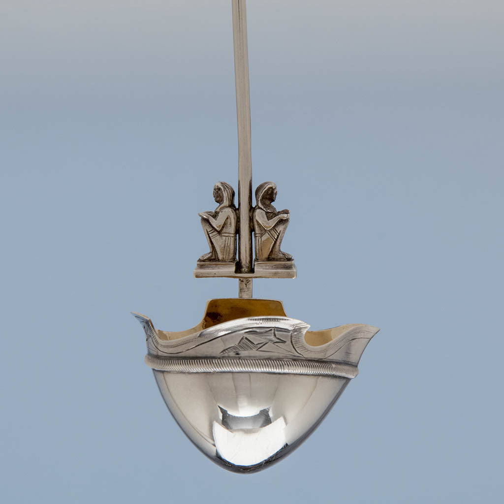 Front view of Gorham Antique Sterling Silver Egyptian Cream Ladle, Providence, Ri, c. 1870&#39;s