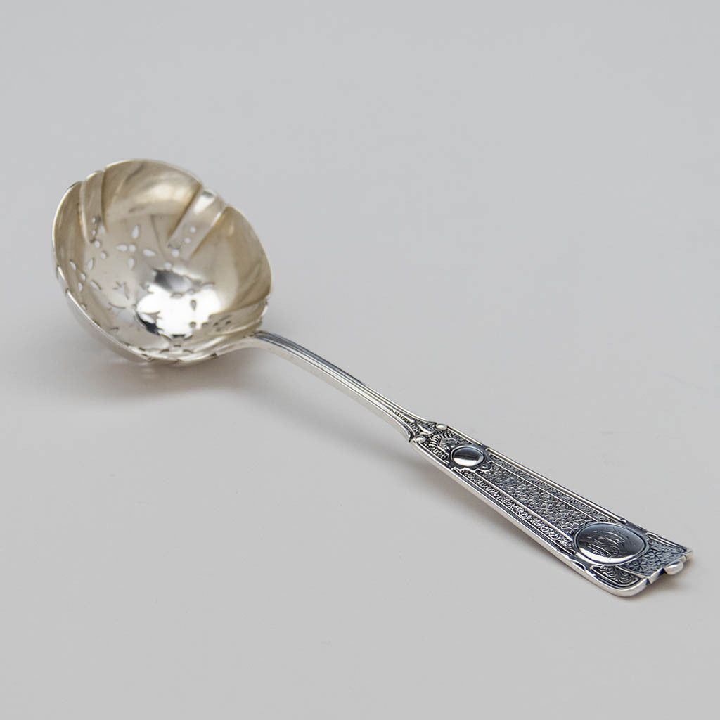 John Wendt / Charles Witteck 'Ribbon' Pattern Antique Sterling Silver Sugar Sifter, New York City, c. 1875