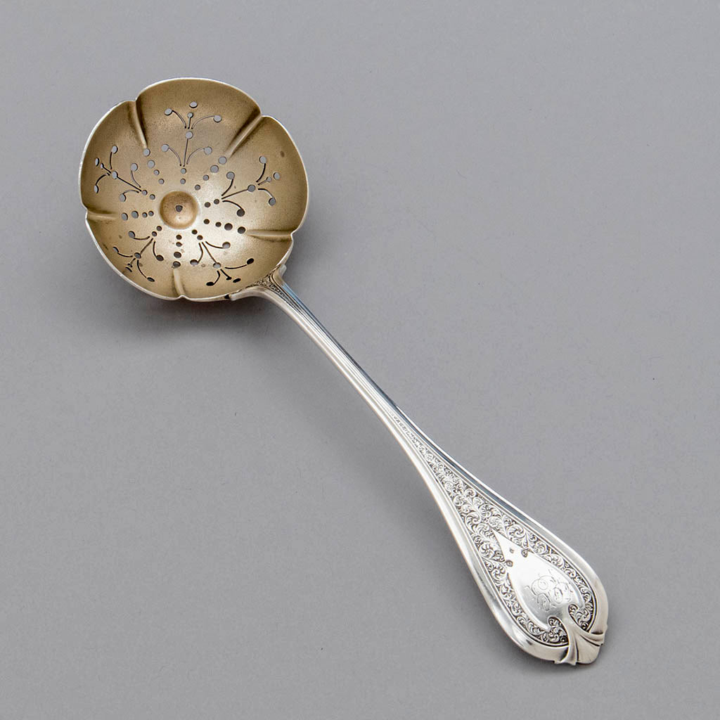 John Wendt 'Florentine' Pattern Antique Sterling Silver Sugar Sifter, NYC, c. 1870