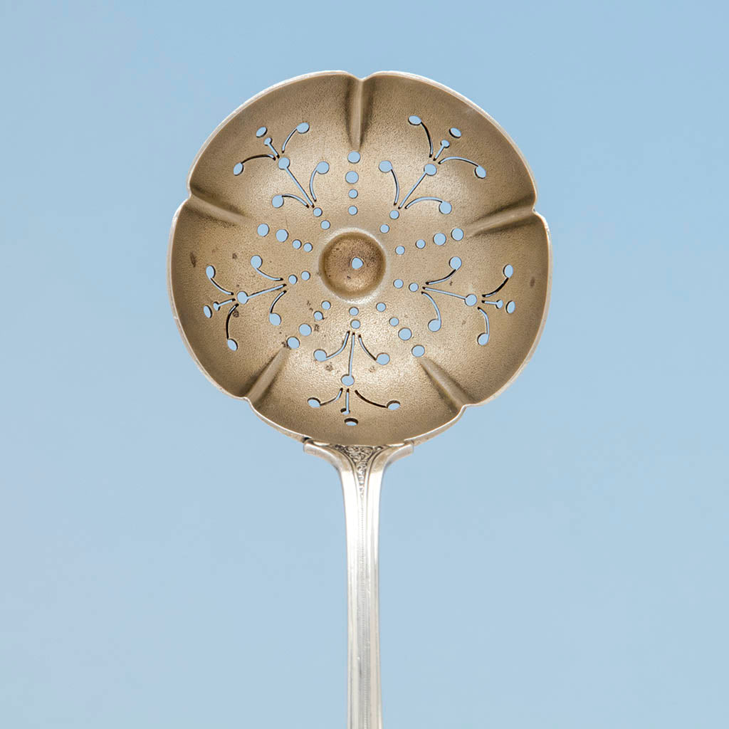 Bowl of John Wendt &#39;Florentine&#39; Pattern Antique Sterling Silver Sugar Sifter, NYC, c. 1870