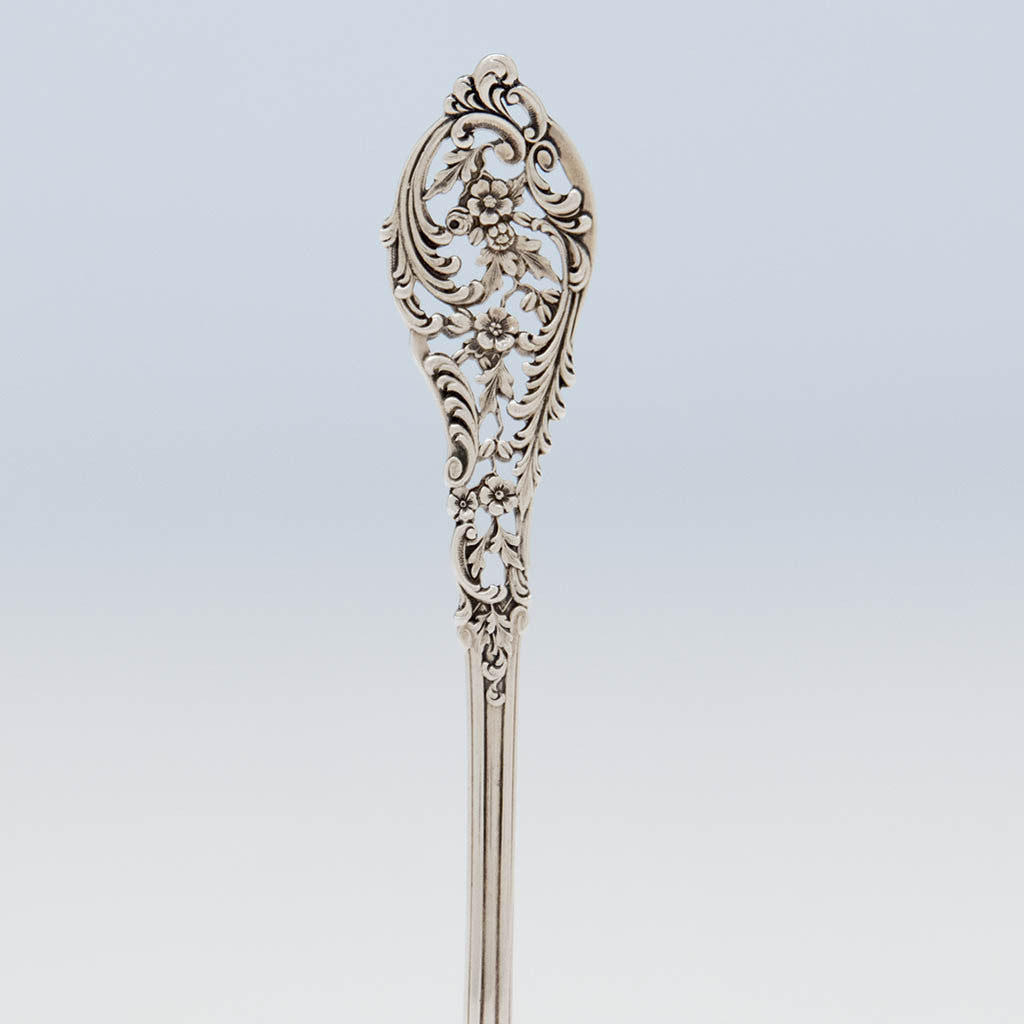 Handle to Dominick &amp; Haff &#39;Trianon Pierced&#39; Pattern Antique Sterling Silver Sugar Sifter, New York City, c. 1900