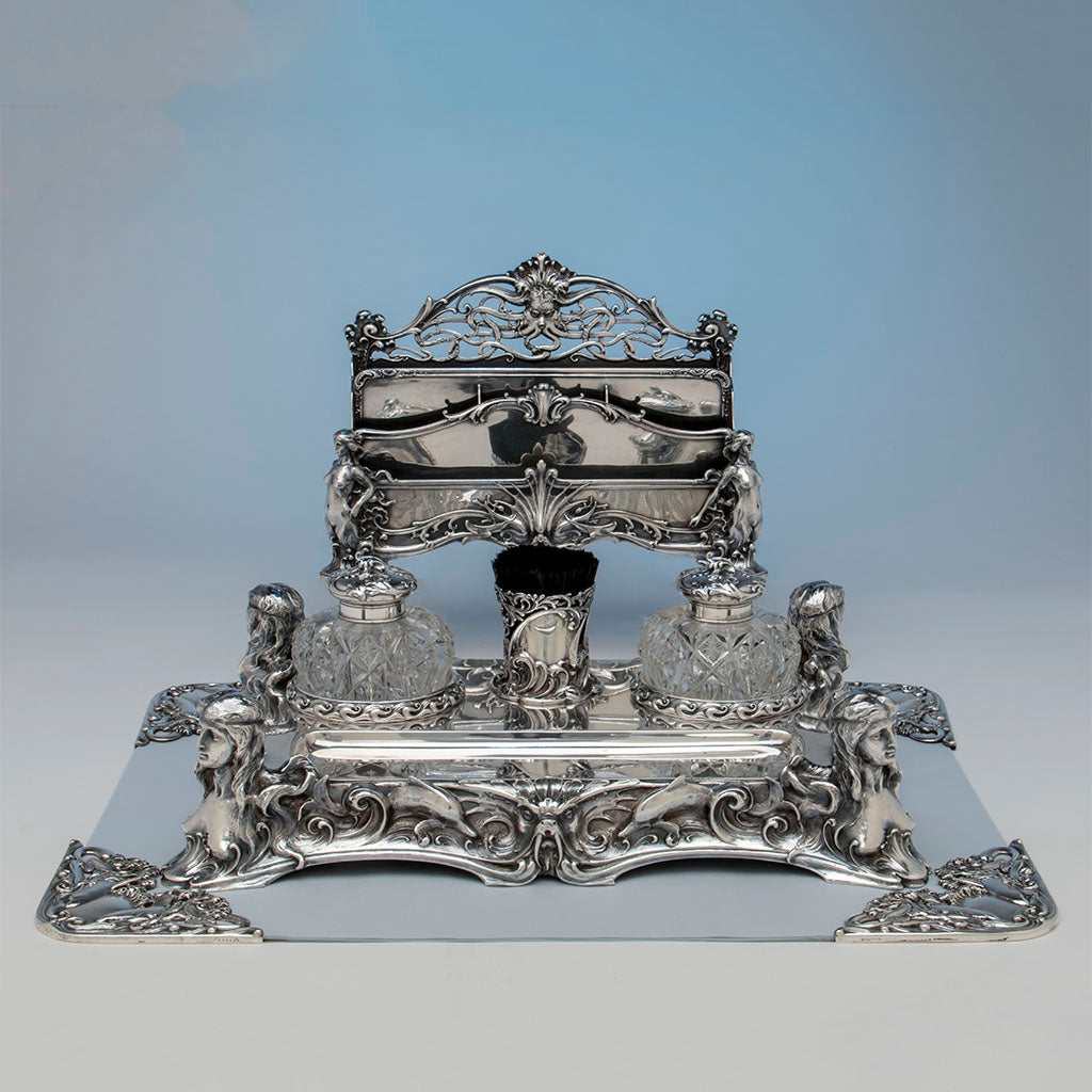 Whiting 'Diamond Jim Brady' Sterling Art Nouveau Desk Set, NYC, c. 1900