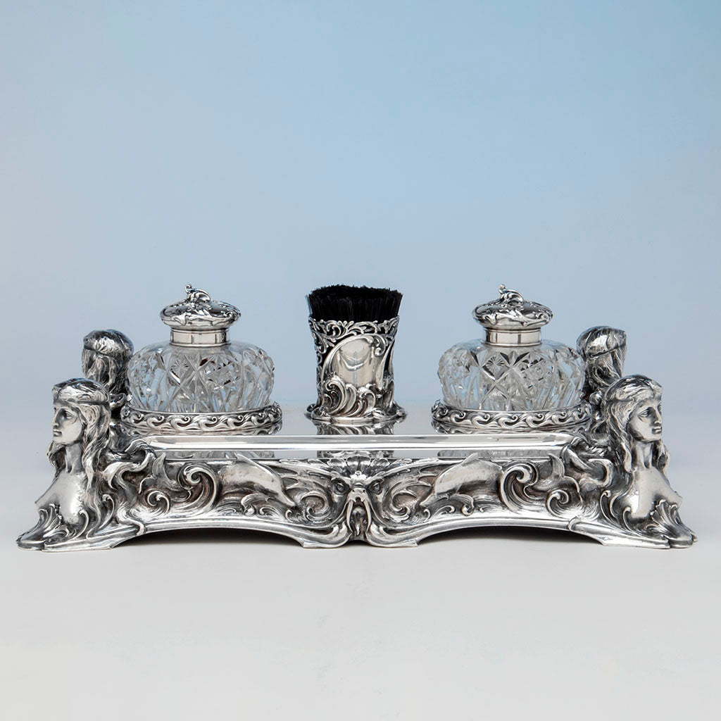 Whiting &#39;Diamond Jim Brady&#39; Sterling Art Nouveau Desk Set, NYC, c. 1900