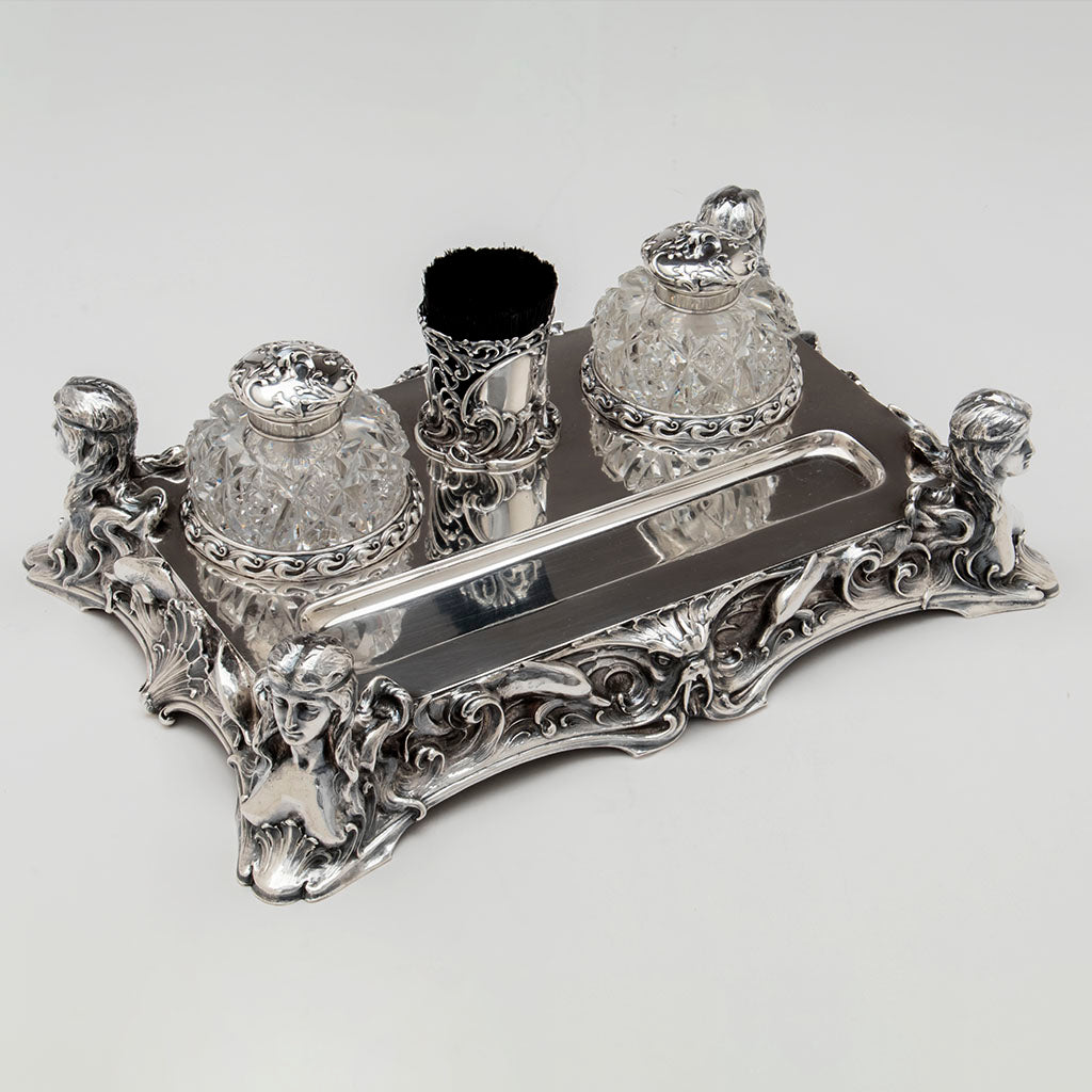 Whiting &#39;Diamond Jim Brady&#39; Sterling Art Nouveau Desk Set, NYC, c. 1900
