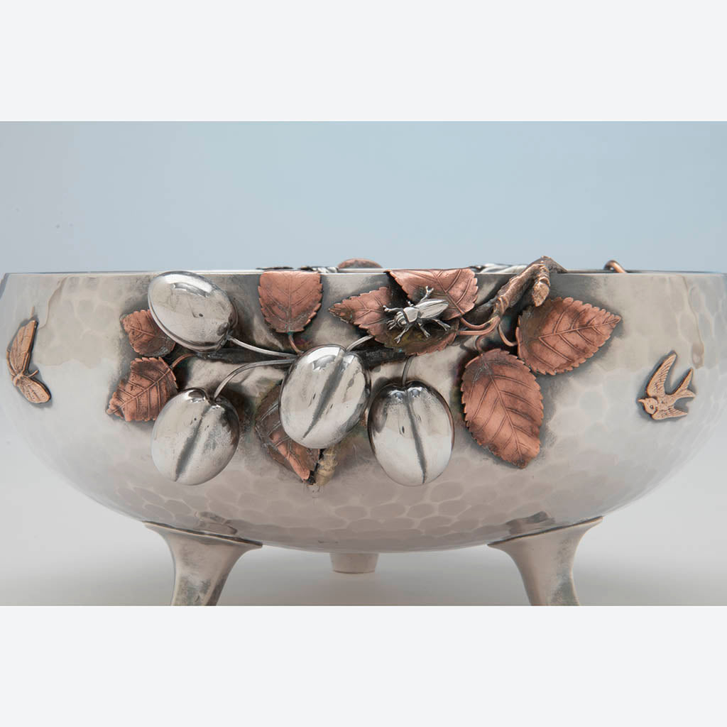 Cherries on Gorham Antique Sterling Silver and Other Metals Aesthetic Movement Mixed Metals Fruit Bowl, 1881
