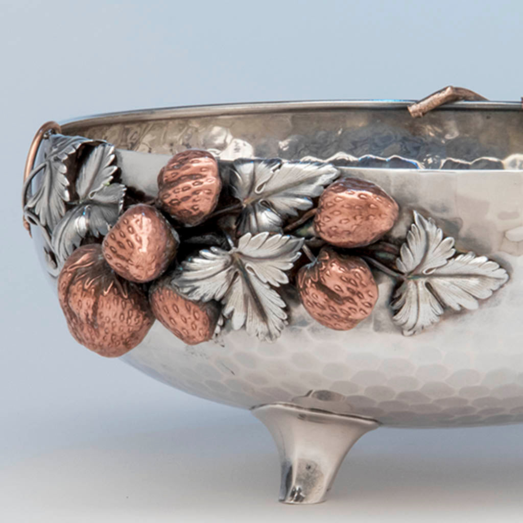 Strawberries on Gorham Antique Sterling Silver and Other Metals Aesthetic Movement Mixed Metals Fruit Bowl, 1881