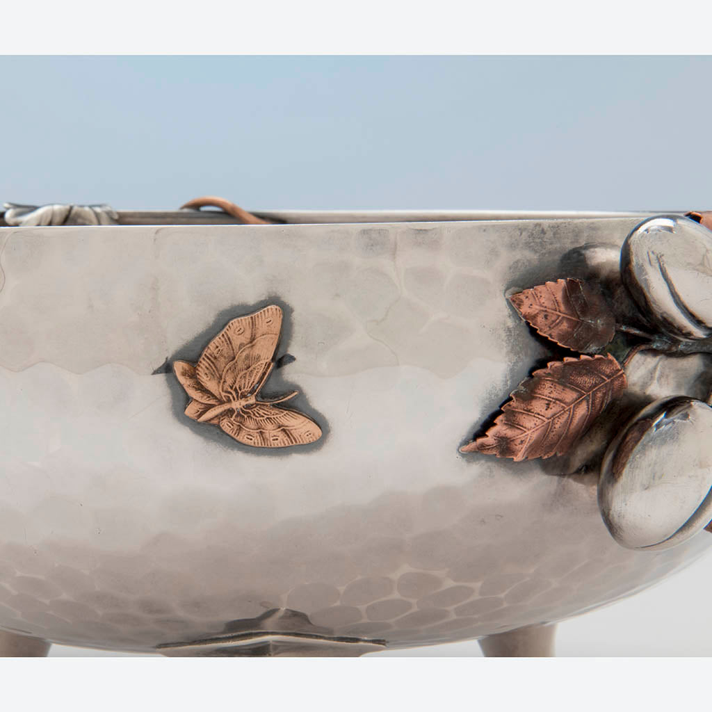 Butterfly on Gorham Antique Sterling Silver and Other Metals Aesthetic Movement Mixed Metals Fruit Bowl, 1881