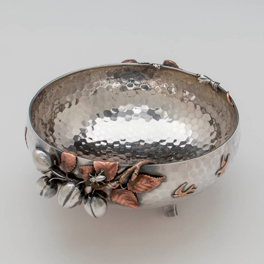 Interior of Gorham Antique Sterling Silver and Other Metals Aesthetic Movement Mixed Metals Fruit Bowl, 1881