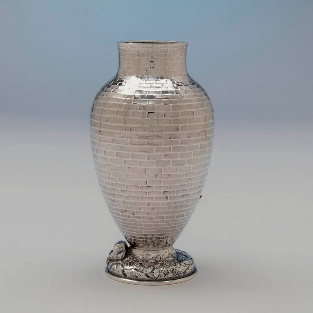 Whiting Antique Sterling Silver and Mixed Metal Aesthetic Movement Vase, New York, c. 1882